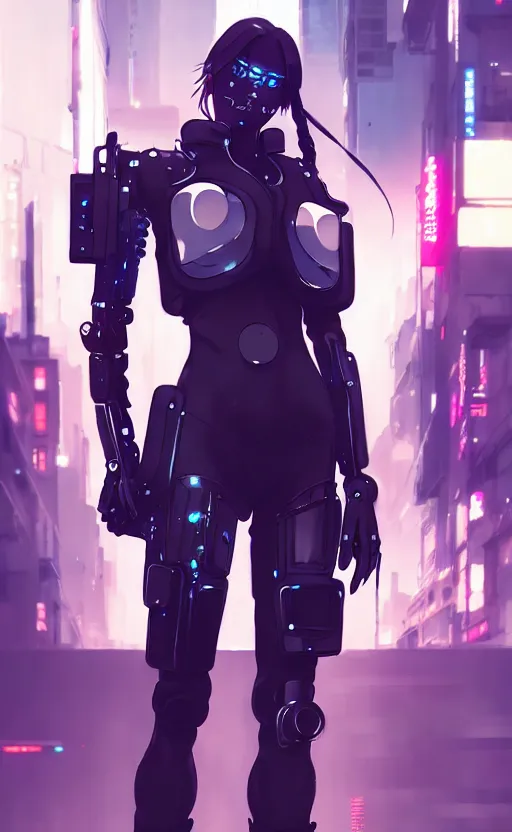 Prompt: cyberpunk anime girl mech, cyberpunk accessory, 3 / 4 shot, street night, beautiful face, grafity, arcane, detail, good face, pose model, concept art, in style of yoji shinkawa, pan ren wei, col price, atey ghailan, by greg rutkowski, aesthetic, digital painting, 3 d