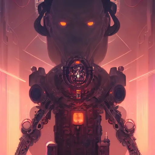 Image similar to portrait of a cybernetic duke of hell, cyberpunk concept art by pete mohrbacher and wlop and artgerm and beksinski and josan gonzalez and syd mead and giger, digital art, highly detailed, intricate, sci-fi, sharp focus, Trending on Artstation HQ, deviantart, volumetric lighting, unreal engine 5, 4K UHD image