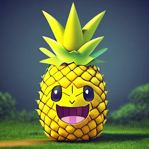 Image similar to a pokemon that looks like a pineapple, the pineapple that is laughing ， trending on art station. unreal engine.