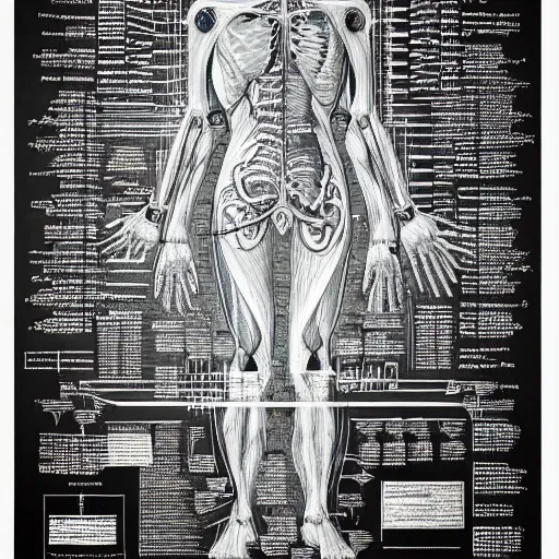 Image similar to anatomical diagram of god's blueprints, schematic, technical diagram, black paper, exceedingly insanely intricate, davinci, circuits, infographic, blueprint, illuminated manuscript, hand drawn, sketch