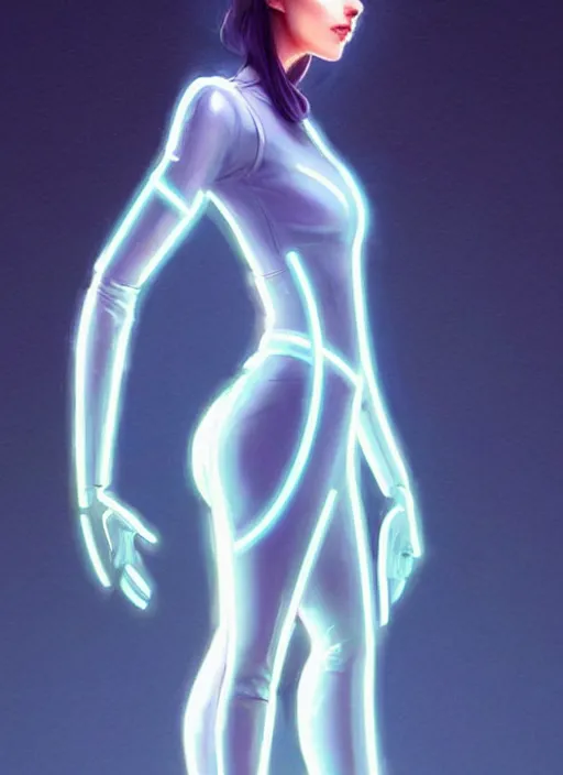 Prompt: portrait of modern female humanoid, transparent tight clothes, very futuristic, elegant, cyber neon lights, highly detailed, digital photography, trending in artstation, trending in pinterest, glamor pose, concept art, smooth, sharp focus, art by artgerm and greg rutkowski