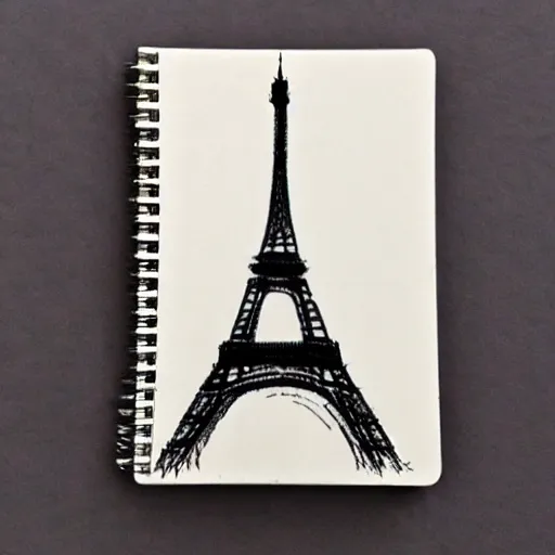 Prompt: the eiffel tower sketched on a notebook