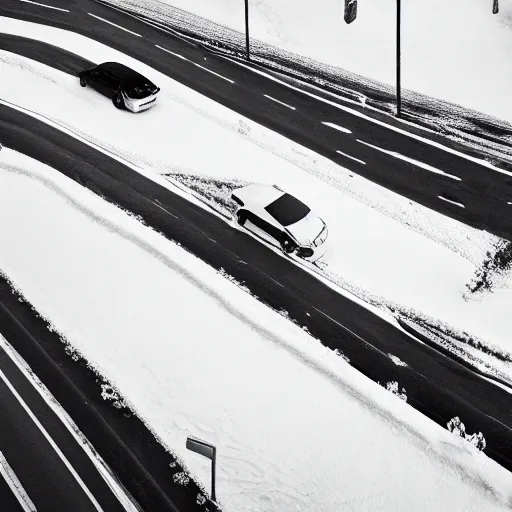 Prompt: an isometric view of a snowy parking lot, one lone car, film still, cinematic