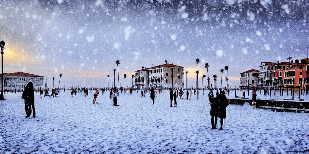 Image similar to venice beach in the snow, photograph,