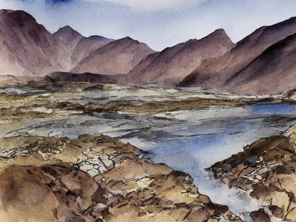 Image similar to wastwater screes in early evening light painted in watercolours and pencil by william heaton cooper and rock textures by julian cooper