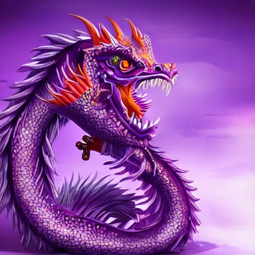 Prompt: very cute purple Chinese dragon with ai, epic, digital art