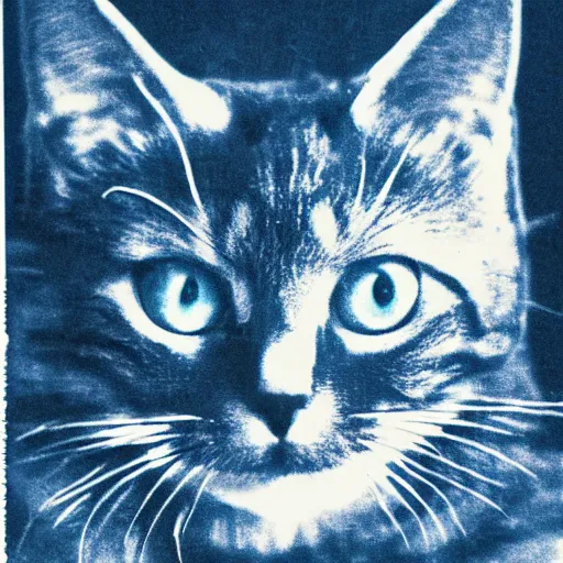 Prompt: cyanotype of a cat