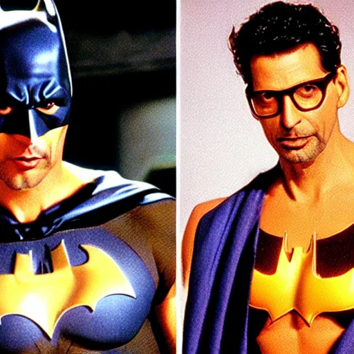 Image similar to jeff goldblum wearing batman underoos