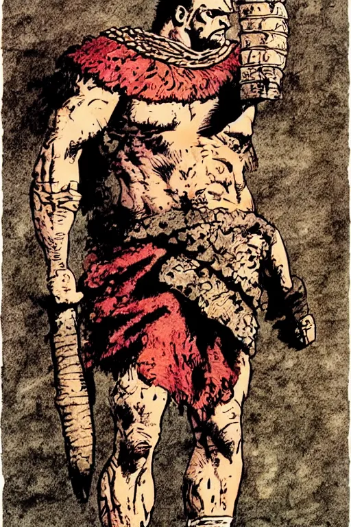 Image similar to ancient historically accurate depiction of the Bible Character Goliath of Gath, the Philistine warrior giant by frank miller