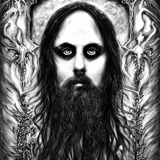 Image similar to black metal art, burzum, fantasy, intricate, elegant, highly detailed, digital painting, HDR, concept art, album cover, illustration