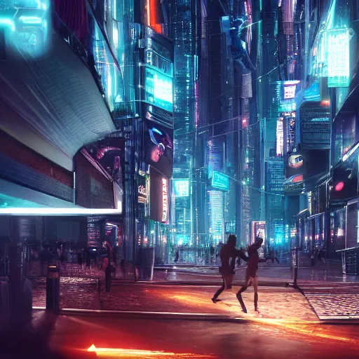 Prompt: people running away from cryptocurrency scared, cyberpunk art, ultrarealistic, 8k