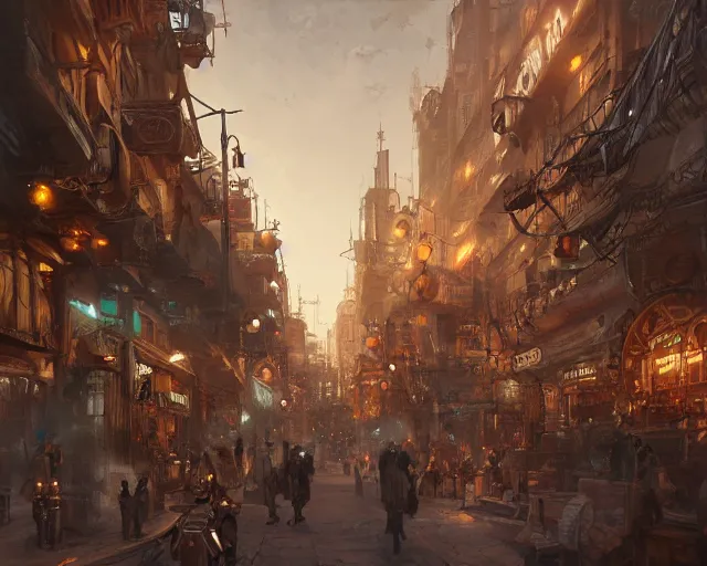 Image similar to bustling underbelly of a thriving steampunk city by james paick, trending on artstation