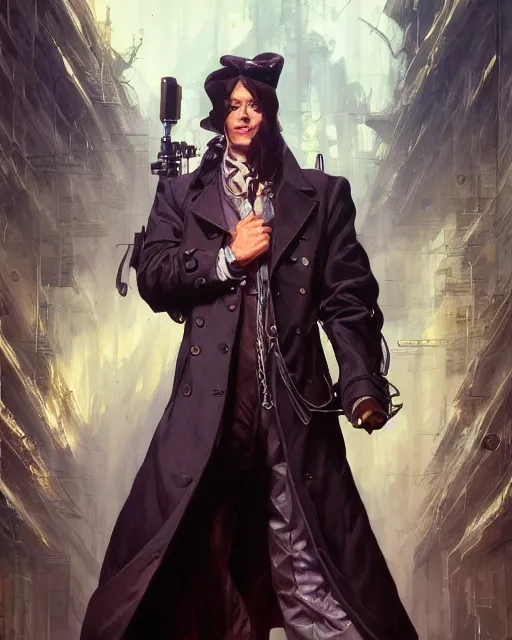 Image similar to detailed beautiful character portrait, chirs evans, wearing oversized black trench coat, ultra realistic, wide angle, dramatic lighting, v highly detailed by peter mohrbacher, hajime sorayama, wayne barlowe, boris vallejo, aaron horkey, gaston bussiere, craig mullins