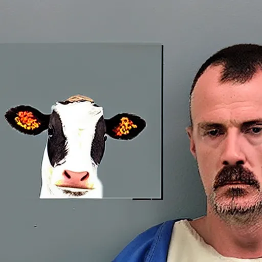 Image similar to mugshot of an inmate with the head of a cute calf