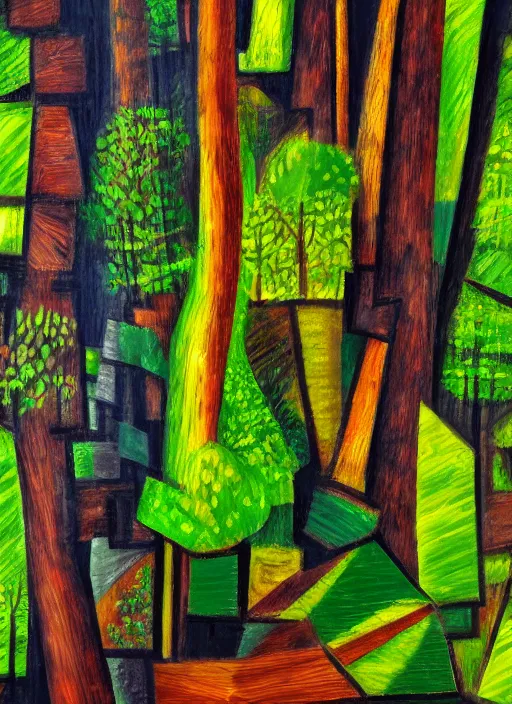 Image similar to lush forest, high detail, 4 k, cubism style