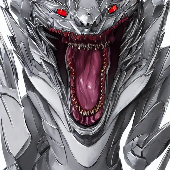 Image similar to detailed close maw shot of a gigantic goddess elegant beautiful stunning anthropomorphic hot robot mecha female dragon, eating and swallowing scared humans, humans piling up on the tongue, with sleek silver metal armor and cat ears, OLED visor over eyes, micro art, prey, vore, digital art, mawshot, dragon vore, dragon maw, furry art, high quality, 8k 3D realistic, macro art, micro art, Furaffinity, Deviantart, Eka's Portal, G6