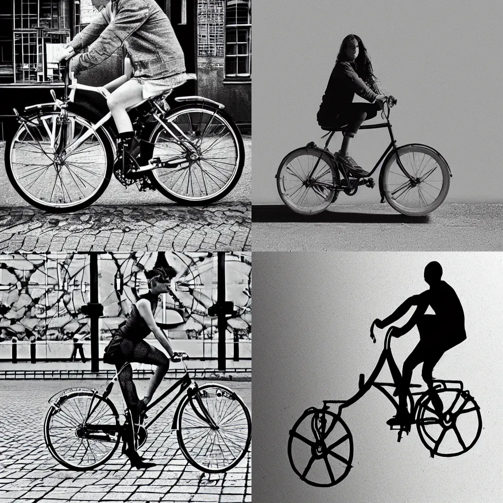 Prompt: “An image of a person on a weird bike by Jan Lööf”