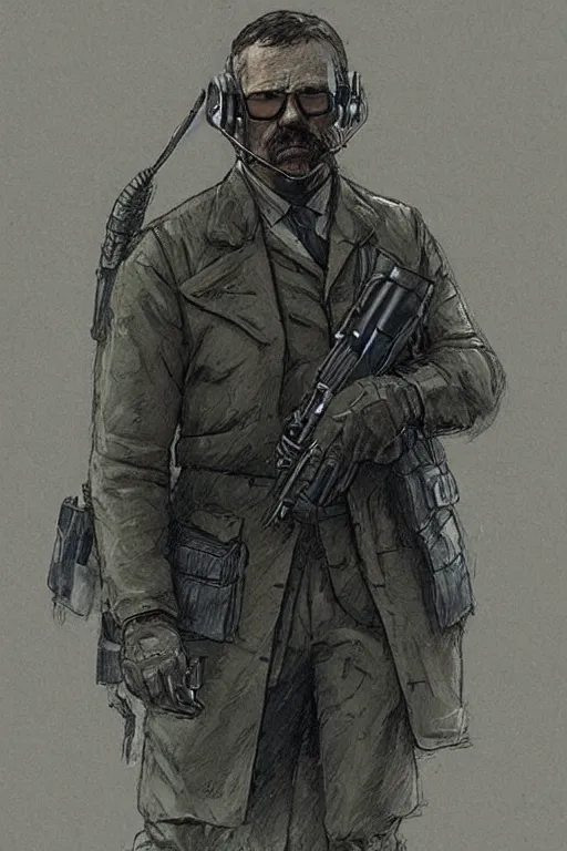 Prompt: Teddy Roosevelt. blackops spy in near future tactical gear, stealth suit, and cyberpunk headset. Blade Runner 2049. concept art by James Gurney and Mœbius.