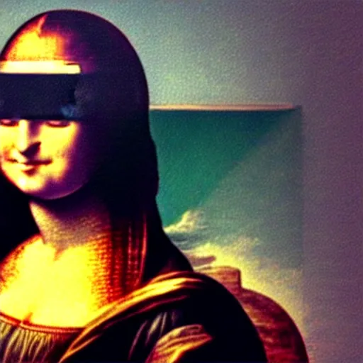 Image similar to mona lisa with a vr headset on
