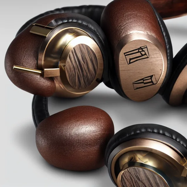 Prompt: masterpiece photo of beautiful hand crafted artistic metal headphones, bismuth rainbow metal, bismuth cups, plush leather pads, displayed on mahogany desk, modernist headphones, bismuth beautiful well designed, hyperrealistic, audiophile, intricate hyper detail, extreme high quality, photographic, audeze, sennheiser, raal, bang olufsen, abyssal