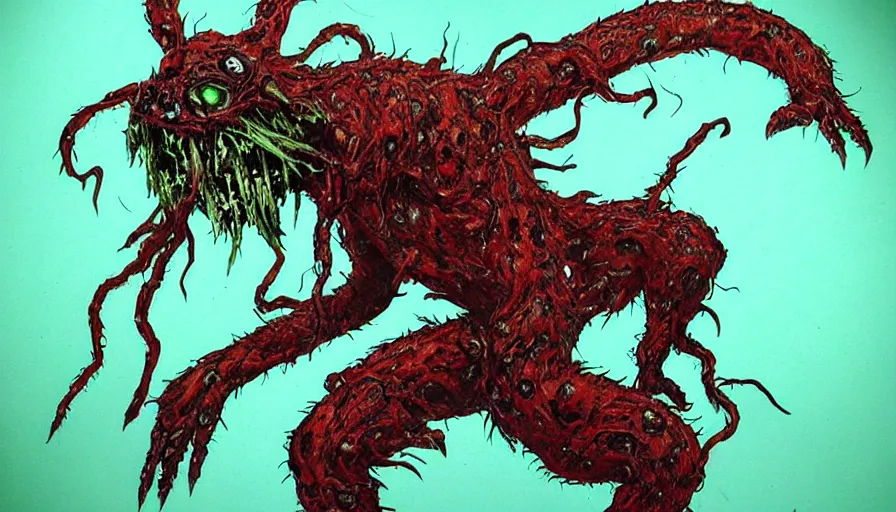 Prompt: a extremely gross disgusting and scary vile monster from The Thing, Spawn, Horror necromorph japanese yokai kappa by Cronenberg