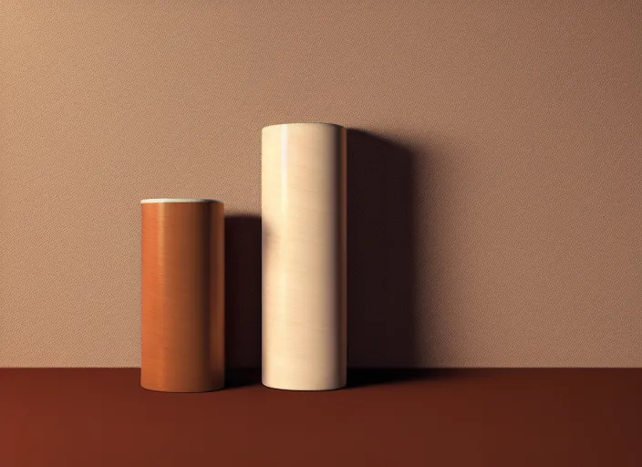 Image similar to realistic catalogue store photo of a a wooden cylinder on a neutral brown background, neutral colors, neutral lighting, octane render, 4 k