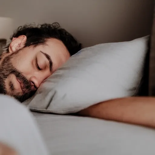 Image similar to man wearing pajamas sleeping in bed happily