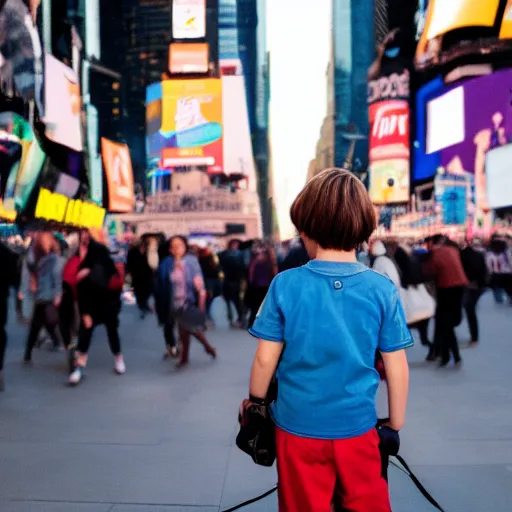 Image similar to a child being surrounded by giant smartphones on the busiest time square ever, photography, hyperrealism, cinematic, bokeh