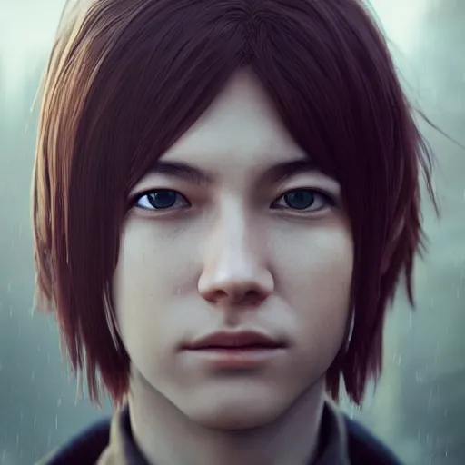 Image similar to Beautiful yagami light in real life, face centered portrait, Confident, fog, rain, volumetric lighting, beautiful, golden hour, sharp focus, ultra detailed, cgsociety by Leesha Hannigan, Ross Tran, Thierry Doizon, Kai Carpenter,Ignacio Fernández Ríos