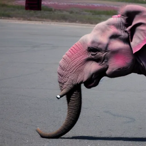 Prompt: photo of a pink elephant playing russian roulette