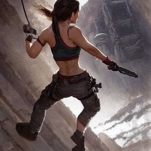 Image similar to lara croft stealing a catalytic convertor, that is on a trapped pedastal, from inside a temple, temple run, painted by greg rutkowski