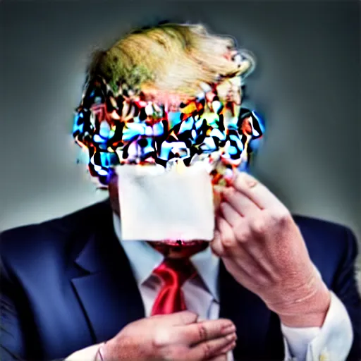 Image similar to candid portrait photo of president trump shoving a wad of paper into his mouth, eating stacks of paper, detailed portrait, 4 k, megapixel, sony a 7 s, f / 8, 2 4 mm lens, ap photo