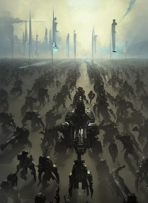 Image similar to epic futuristic muslim army and war machine highly detailed, digital painting, concept art, smooth, sharp focus, illustration, art by greg rutkowski