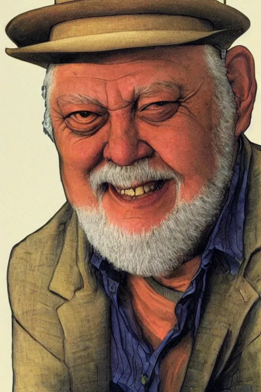 Image similar to an awesome jean giraud portrait of robert anton wilson smirking mischieviously