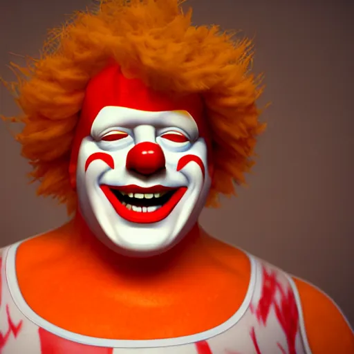 Image similar to Boris Johnson with evil Ronald McDonald body, realistic artstyle, wide shot, dramatic lighting, octane render, hyperrealistic, high quality, highly detailed, HD, beautiful, cinematic, 8k, unreal engine, facial accuracy, symmetrical