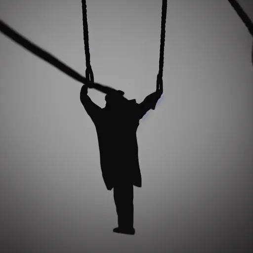 Image similar to silhouette of a man hanging from a noose, morbid award winning photography