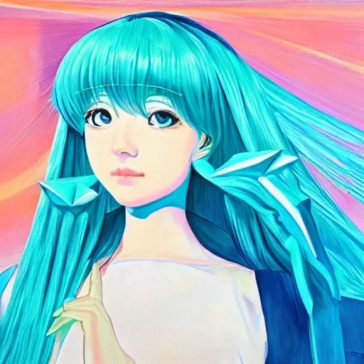 Prompt: high detail art on artstation, Hatsune Miku painted by Pablo Picasso, oil on canvas