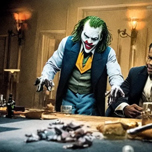 Image similar to film still of Denzel Washington, Denzel Washington, Denzel Washington as joker in the new Joker movie