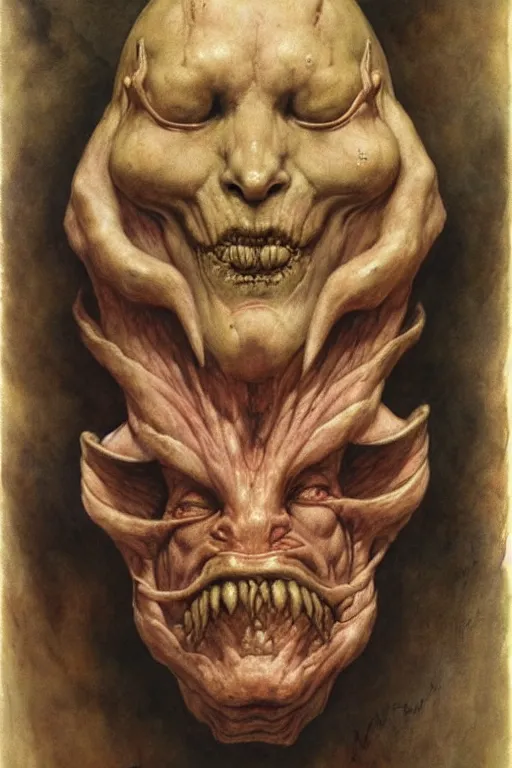 Image similar to funeral mask by wayne barlowe, gustav moreau, goward,  Gaston Bussiere and roberto ferri, santiago caruso, and austin osman spare, ((((occult art))))