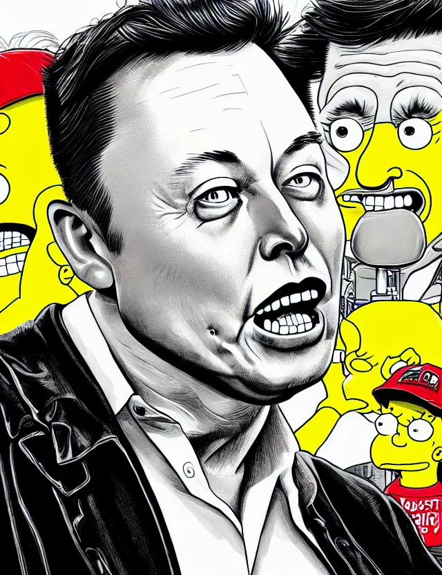 Prompt: a detailed illustration of elon musk in the style of the simpsons, trending on artstation, digital art, 4 k resolution, detailed, high quality, sharp focus, hq artwork, coherent, insane detail, character portrait