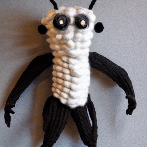 Image similar to a monster made of spoons knitted out of wool