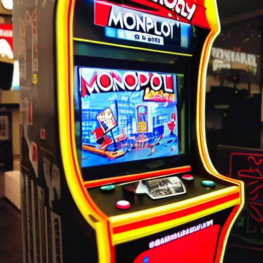 Prompt: photo of the Monopoly arcade cabinet