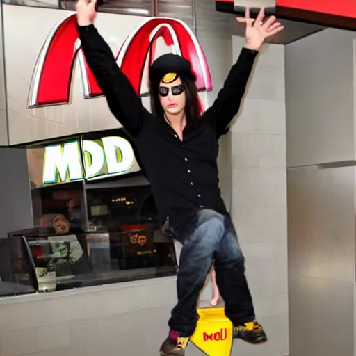 Image similar to criss angel mindfreak levitating over mcdonalds