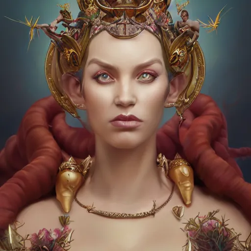 Prompt: fantasy goddess portrait by Peter Kemp and Martine Johanna and Chris Mars, painting oil on canvas by Elena Zhurikhina and Goro Fujita and Charlie Bowater, octane render trending on artstation, 4k, 8k, HD