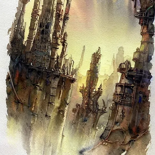 Image similar to #Fantasy #Landscape Collection Original #Watercolor #Painting Steampunk Scifi Surreal Land Whimsical #Ornate #Concept #Art #World Building Cityscape