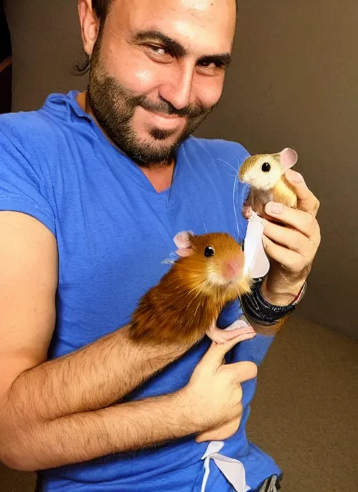 Image similar to eyal golan holding a hamster