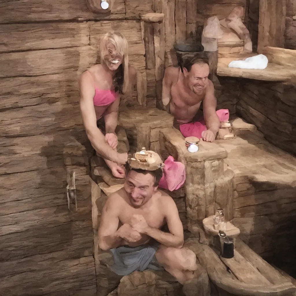 Image similar to disney's goofy sweating in finnish sauna