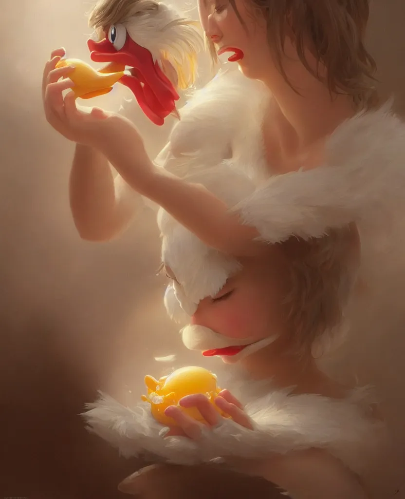 Image similar to realistic photography of a disgusted donald duck eating dirty eggs, deep focus, intricate, elegant, highly detailed, foggy, misterious, digital painting, artstation, concept art, matte, sharp focus, illustration, art by artgerm and greg rutkowski and alphonse mucha