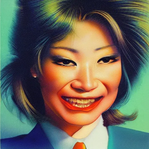 Image similar to professional corporate portrait art by Noriyoshi Ohrai and Lisa Frank