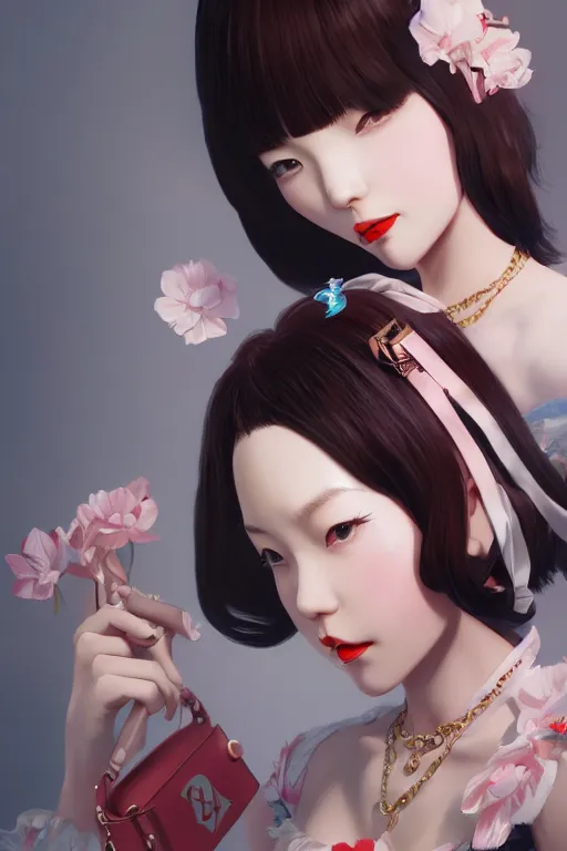 Image similar to a pin up and beautiful fashion charming dreamlke japan girl with lv jewelry, character art, art by wlop and and ilya kuvshinov, hyperdetailed, 8 k realistic, symmetrical, frostbite 3 engine, cryengine, dof, trending on artstation, digital art